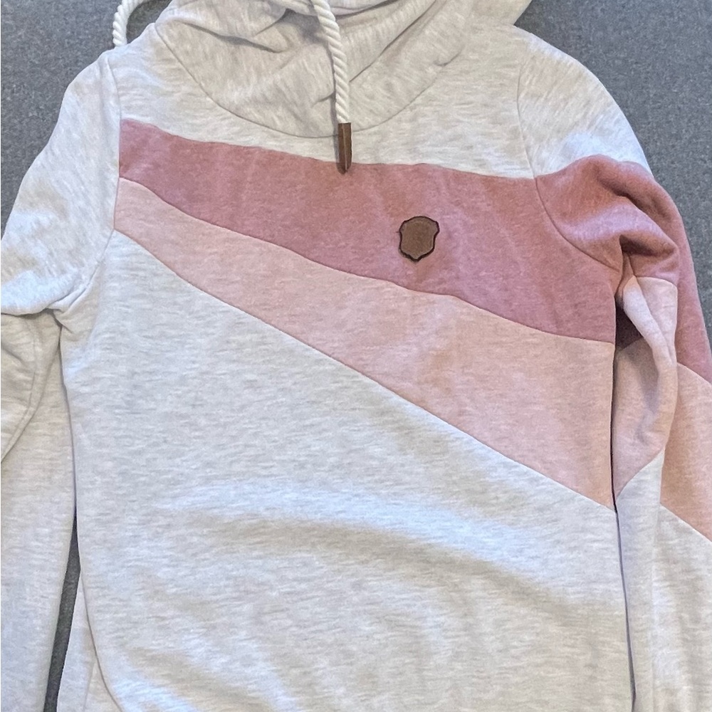 Naketano Pink and Cream Cowl Neck Sweater
